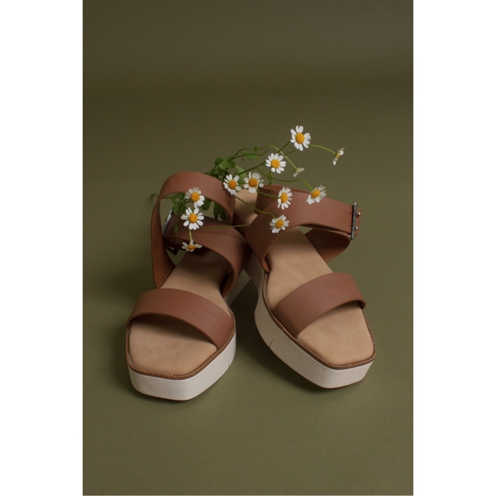 Faux leather wrap ankle platform sandals